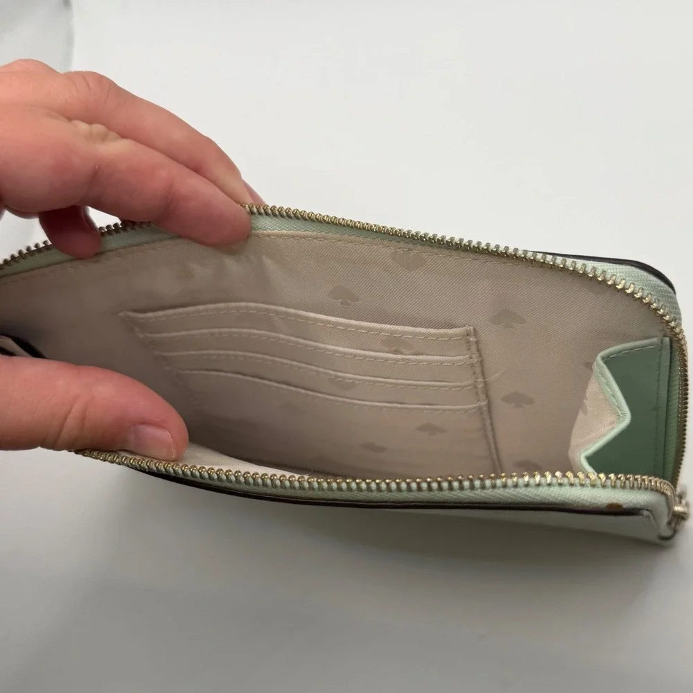 Kate Spade New York Mint Green Saffiano Leather‎ L-Zip Wristlet Pouch Wallet
